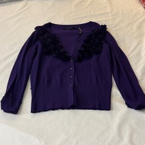 Cyrus Deep Purple Cardigan with Rosette Details
